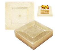 BluVast Platos de plástico, paquete de 10 platos de plástico, 16,5 cm, platos de plástico reutilizables, platos dorados transparentes, platos de plástico, aptos para bodas, fiestas, cumpleaños