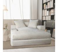 BNCKTRD sofá cama de pana grande con función de dormir, 135 x 152 x 80 cm, chaise longue tapizado con 2 cojines decorativos Bubble esquinero para salón y dormitorio beige