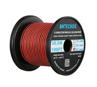 BNTECHGO,Bobina de alambre de silicona flexible de calibre 22, 2 conductores paralelos, color rojo, negro, alta resistencia, 200 grados C, 600 V, cable de plomo, cable de cobre trenzado de 100 pies