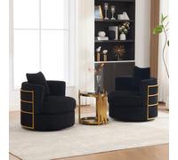 BNUZ Juego de 2 sillones de pana giratorios de 360 grados, con espacio de almacenamiento y reposabrazos acolchados de espuma de alta densidad, para dormitorio y sala de estar, color negro