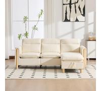 BNUZ Juego de sofá de 3 plazas de estilo nórdico con taburete de almacenamiento, sofá de tela en forma de L con bolsillos laterales y patas de madera, ideal para salas de estar y espacios pequeños