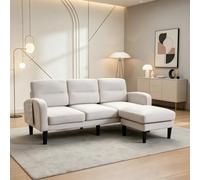 BNUZ Sofá esquinero pequeño en forma de L de 3 plazas con chaise longue, con bolsa de almacenamiento, 10 patas de sofá, para salón, 204 x 136 x 80 cm, color beige