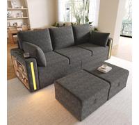 BNUZ Sofá modular en forma de U/L con 2 taburetes con espacio de almacenamiento, soporte para bebidas, estante para reposabrazos, cajones grandes, cojines para salón, color gris.