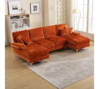 BNUZ Sofá seccional, moderno chenilla grande en forma de U, asientos dobles reclinables, salón, dormitorio, oficina, apartamento, villa, hogar, chimenea, naranja