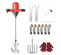BNZCZY Agitador eléctrico para Pintura, Regulable de 6 velocidades con Doble empuñadura, Varilla mezcladora roscada M14 para mortero, lechada, Yeso, hormigón(Size:Modo Eje Mezclador,Color:Rojo)