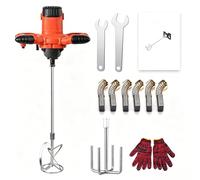 BNZCZY Agitador eléctrico para Pintura, Regulable de 6 velocidades con Doble empuñadura, Varilla mezcladora roscada M14 para mortero, lechada, Yeso, hormigón(Size:Modo B+Eje Mezclador,Color:Rojo)