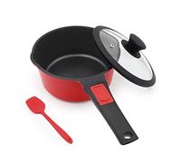 Bobikuke Cazo de 16 cm cazo antiadherente, cacerola de 1,5L con mango extraíble, horno y lavavajillas (rojo-negro)