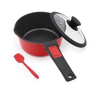 Bobikuke Cazo de 18 cm cazo antiadherente, cacerola de 2L con mango extraíble, horno y lavavajillas (rojo-negro)