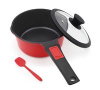 Bobikuke Cazo de 20 cm cazo antiadherente, cacerola de 2,5L con mango extraíble, horno y lavavajillas (rojo-negro)