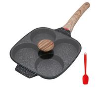 Bobikuke Sartén Tortitas Inducción, Sartén Huevos Poche de 4 Agujeros con Tapa Sartén Antiadherente de Aluminio para Desayuno Huevos Fritos Panqueques - Negro