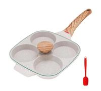 Bobikuke Sartén Tortitas Inducción, Sartén Huevos Poche de 4 Agujeros con Tapa Sartén Antiadherente de Aluminio para Desayuno Huevos Fritos Panqueques - Blanco