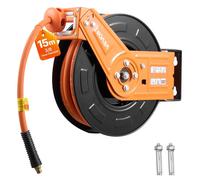 Bobina de manguera de aire comprimido VEVOR, con manguera de goma de 9,5 mm x 15 m, enrollador de manguera con capacidad máxima de 20 bar, mecanismo de enrollado automático con cable de 1 metro, sopor