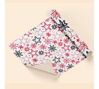 Bobina de papel de regalo estrellas fondo blanco, rojo, oro y negro