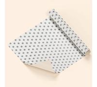 Bobina de papel de regalo fondo blanco topos plata estucado