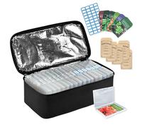Boczif Caja organizadora de almacenamiento de semillas de 16 ranuras con bolsa aislada, bolsa de sobres y etiquetas adhesivas, contenedor de semillas de jardín para paquetes, plantas, flores, verduras