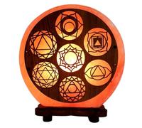 BOEMY Lámpara de Sal del Himalaya 7 Chakras 5 kg Aproximados | Luz Relajante y Decorativa | Base de Madera Natural | Bienestar y Armonía para Hogar, Yoga y Meditación