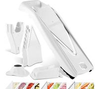 Börner Cortador de Verduras V5 (Set Profesional) • Mandolina en V Ajustable de 7 Piezas • 10 Tipos de Corte • Cortadora con Cuchillas de Acero Inoxidable • Incluye Base • Color: Blanco