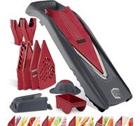 Börner Vital Mandolina - Set Profesional - 5 Insertos - Rodillo Marinador | Con 5 Insertos & Empujador & 2 Cajas & Soporte - 12 Tipos de Corte - Juliana & Espaguetis de Verdura - Rallador Roko