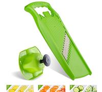 Börner Welle-Waffel PowerLine Cortador Ondulado - Set 2 - Verde | Con Empujador de Seguridad - Para Patatas Rejilla & Fritas - 3 Diseños - Onda 7,5 mm & Rejilla 6 mm - Made in Germany