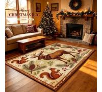 boiszeda Alfombra roja de Navidad decoración navideña Alfombra Rectangular | Alfombra de Año Nuevo para la decoración del salón y el dormitorio fácil de limpiar lavable y antideslizante