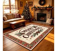 boiszeda Alfombra roja de Navidad decoración navideña Alfombra Rectangular | Alfombra de Año Nuevo para la decoración del salón y el dormitorio fácil de limpiar lavable y antideslizante