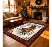 boiszeda Alfombra roja de Navidad decoración navideña Alfombra Rectangular | Alfombra de Año Nuevo para la decoración del salón y el dormitorio fácil de limpiar lavable y antideslizante