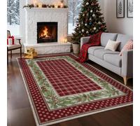 boiszeda Alfombra roja de Navidad decoración navideña Alfombra Rectangular | Alfombra de Año Nuevo para la decoración del salón y el dormitorio fácil de limpiar lavable y antideslizante