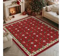 boiszeda Alfombra roja de Navidad decoración navideña Alfombra Rectangular | Alfombra de Año Nuevo para la decoración del salón y el dormitorio fácil de limpiar lavable y antideslizante