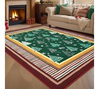 boiszeda Alfombra roja de Navidad decoración navideña Alfombra Rectangular | Alfombra de Año Nuevo para la decoración del salón y el dormitorio fácil de limpiar lavable y antideslizante