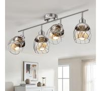 Bojim Lamparas Colgantes Salon de Techo Jaula 4 Luces Candeeiro Suspenso Dormitorio, Lampara Colgante Metal Focos Estilo Industrial Níquel para Cocina Pasillo (Sin Bombilla)