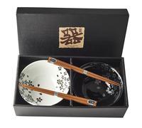 Bol para comer SILVER SAKURA, juego de 2 piezas, 500 ml, con palillos, MIJ