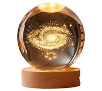Bola de cristal 3D de galaxia con base de madera maciza, esfera K9 grabada para decoración de escritorio, regalo de acento para el hogar, brillo cálido, alimentado por USB, orbe de 2.36 pulgadas para