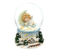 Bola de Nieve, ángel durmiendo sobre la Luna, con Mecanismo Musical, melodía: Noche silenciosa, sobre Base Decorada, Bola de 10 x 11 x 15 cm de diámetro 10 cm x 10 cm de diámetro.