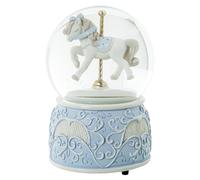 Bola de nieve con figura caballotiovivo resina azul musical 10x15, 5cm funciona a cuerda