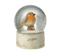 Bola de Nieve pequeña con petirrojo sobre Base de Efecto Madera