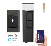 ledscom.de Luz de bolardo PODEL para exteriores, Smart Home, 39cm, negro, 2 casquillos, in ombilla G9, 596lm, blanco