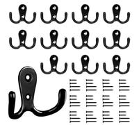 Bolatus 12 ganchos para ropa, percheros dobles, ganchos de pared, retro, de metal, estilo vintage, con 48 tornillos, para perchero, baño, cocina (negro)