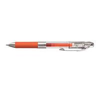 Bolígrafo Energel Pure retráctil con punta de bola. Escritura en color naranja.
