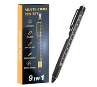 Bolígrafo multiherramienta: 9 en 1 16,5 x 1,5 x 1,2 cm, destornillador ABS con luz LED, nivel, regla, abrebotellas, tapa de lápiz para pantalla táctil, destornillador plano Phillips,