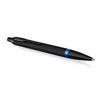 Bolígrafo roller Vibrant Rings de Parker IM | laca negra satinada con detalles en azul marino | punta media con recambio de tinta azul | estuche de regalo