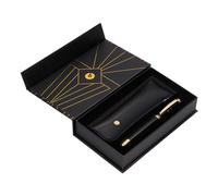 BOLIGRAFO Y ESTUCHE BELIUS SOIREE COLOR NEGRO Y DORADO TINTA AZUL CAJA DE DISEÑO