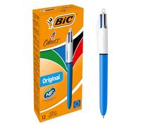 BIC Bolígrafos 4 Colores Original - Punta media 1.0 mm - Caja x12 - Azul (Niños)