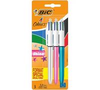 BIC – Bolígrafos retráctiles Shine 4 Colours – 3 unidades, punta 1 mm, 4 colores, cuerpo oro/blanco