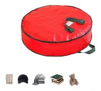 Bolsa de almacenamiento de decoración navideña de temporada para adornos, guirnalda, cinta y artículos festivos, tela tejida roja resistente al polvo, apertura plana, gran capacidad (S)