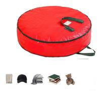 Bolsa de almacenamiento de decoración navideña de temporada para adornos, guirnalda, cinta y artículos festivos, tela tejida roja resistente al polvo, apertura plana, gran capacidad (L)