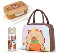 Bolsa de Almuerzo de Capybara para Niños - Set de 3 Piezas: Lonchera Térmica Reutilizable + Botella de Agua con Paja + Fiambrera de 900 ml sin BPA Para Escuela Picnic Viaje y Actividades al Aire Libre