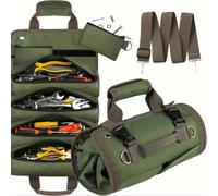 Bolsa de herramientas multiusos, bolsa de herramientas profesional multibolsillo de alta calidad, bolsa organizadora de herramientas pequeñas portátil enrollable khaki
