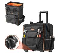 Bolsa de herramientas VEVOR con ruedas, capacidad de carga de 50 kg, 25 compartimentos, mochila de trabajo, asa telescópica ajustable y base estable. Organizador de herramientas para construcción, mec