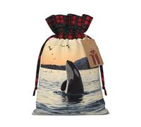 Bolsa de Navidad a cuadros a juego con diseño de ballena asesina, diseño de cordón para fiesta de Navidad, embalaje de regalo
