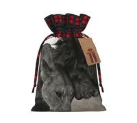 Bolsa de Navidad a cuadros a juego con diseño de león y leona, diseño de cordón para fiesta de Navidad, embalaje de regalo
